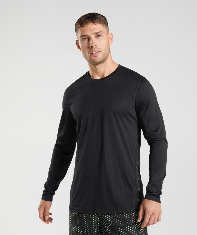 Men\'s Gymshark Sport Long Sleeve T-Shirts Black | NZ 5OKUNQ